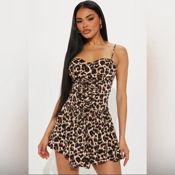 NWOTS Diva Prowess Satin Micro Mini Dress - leopard - Picture 2 of 3